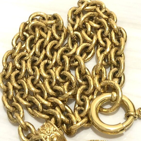 CHANEL CC Logo Round Vintage Necklace 26" Gold Tone 94A Auth b11132 - Picture 9 of 10